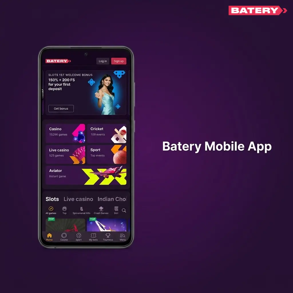 Batery mobile app PWA available on Android and iOS for sports betting, live casino, and account management